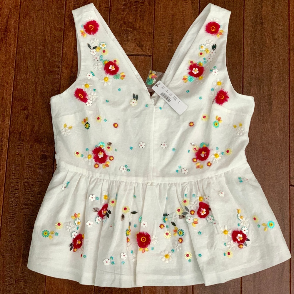 NWT J.Crew hand embellished peplum top